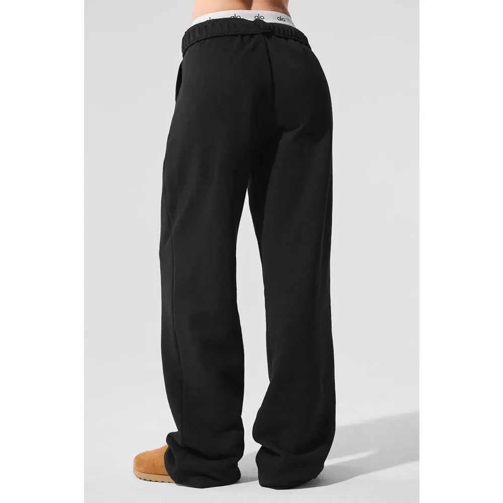 Alo Yoga Accolade Straight Leg Sweatpants Black Minimal Luxe Wide Leg Athleisure